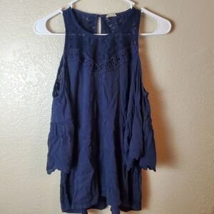 Hollister Blue Cold Shoulder Floral Boho Top